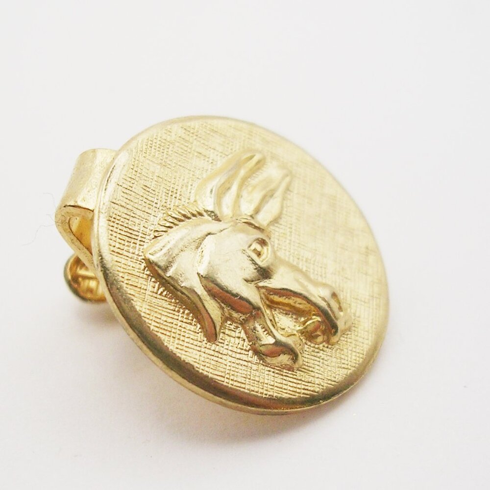 Small vintage Tie Clip Donkey Democrat Party political gold tone Necktie Holder
